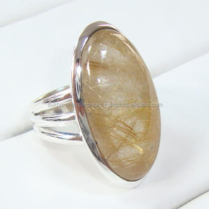 925 joyería de plata al por mayor anillos de piedras preciosas anillos de Cuarzo rutilado eternidad vermeil 925 anillo de plata esterlina para mujer - Product Image 1