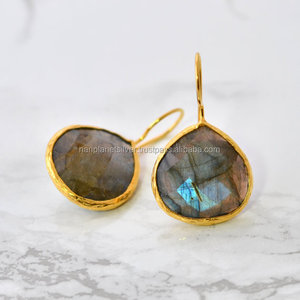 925 Sterling <b>Silver</b> Fine Dangle Drop <b>Earrings</b> with Labradorite <b>Heart</b> Gold Vermeil for Weddings and Parties Perfect Gift - Product Image 1