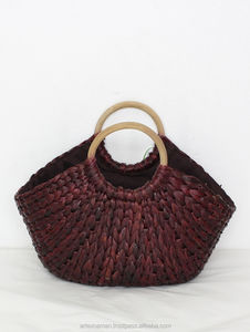 <b>Vintage</b> round Twist Pattern Rattan Luxury Composite Tote <b>Handbags</b> with Leather Lining for Beach Use Made in Vietnam - Product Image 3