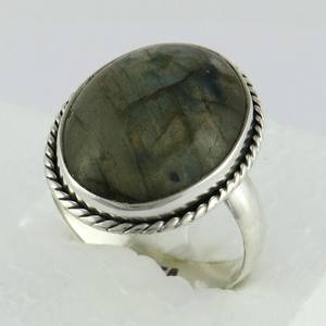 Gema labradorita ovalada de diseño fino, anillos de plata de ley 925, plata oxidada en línea - Product Image 4