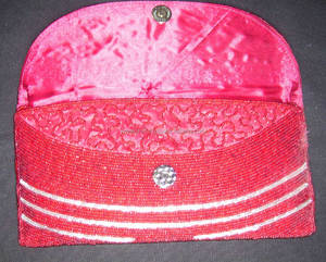 Bolso de noche de terciopelo rojo Zircon Work, bolso de mano con patrón geométrico y piedra - Product Image 5