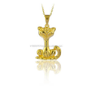 Collier pendentif chat en or massif 14K Collier animal Bijoux fins pour femmes Fabriqué en Turquie - Product Image 1