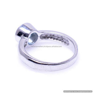 ธรรมชาติสีฟ้าบุษราคัมพลอยแหวนเงินสเตอร์ลิง - Product Image 2