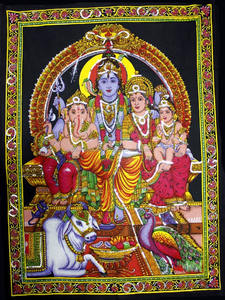Indian God Sequin of Wisdom & Wealth Ganesha Shiva Family <b>Wall</b> Hanging Decorative Cotton Tapestry <b>Wall</b> Hangings Wholesale - Product Image 4