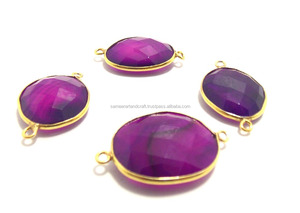 Belle lavande calcédoine pierre précieuse plaqué or Double caution lunette à facettes connecteur fabrication de bijoux à la main pierre perle MM - Product Image 2