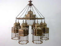 Lustre Zahereen BR380 en laiton doré antique égyptien marocain à économie d'énergie avec design perlé