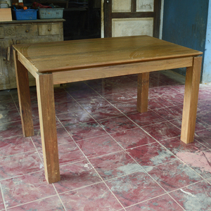 Qualiteak VQD 002 Extension Modern Dining Table with Teak Reclaimed Wood Solid Slab Material Folded - Product Image 4