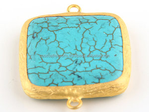 Conectores de piedras preciosas turquesas cuadradas de plata 925 al por mayor ajuste de bisel colgante chapado en oro pulido conectar dijes juntos - Product Image 6