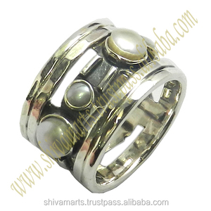 Perla de plata hecha a mano Piedra preciosa Eternity Vermeil Anillo Bellamente hecho a mano Joyería de plata de lujo para bodas para novias Novios - Product Image 3