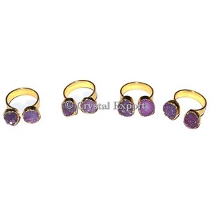 Bague en Agate Double Druzy avec Sertissage Pavé - Vente en Gros de Bagues en Pierres Précieuses pour Fiançailles/Anniversaire - Exportation de Cristaux Unisexe - Product Image 1
