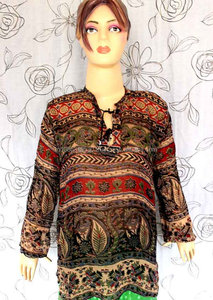 Sanganri — tunique en coton pour femmes, blouse, chemisier indien imprimé, de styliste, avec motif fleuri et animaux, couleur au choix, été - Product Image 4