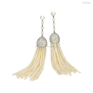 Boucles d'oreilles pampilles en diamant naturel, nouveau bijou en perles d'eau douce, fabriqué en couleur unie, blanc, or 18k - Product Image 2