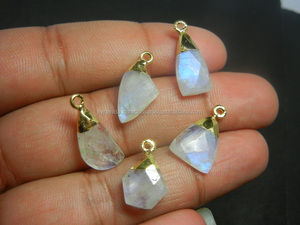NanPlanetSilver Rainbow Moonstone Organic Shape Gemstone Gold Electroplated Pendant Model GP - Product Image 3