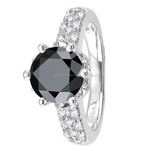 Bague de fiançailles en diamant noir halo de 1,75 carat en or blanc 14 carats, bague de fiançailles en diamant noir abordable, bague en diamant hip hop - Product Image 3