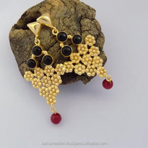 SOKU #3093 pendientes de múltiples piedras preciosas chapados en oro de 18 quilates joyería de moda de piedras preciosas de ónix negro para bodas fiestas regalo de latón hecho a mano - Product Image 2