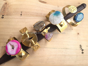 Brazalete con cristales de ágata marrón y rosa, brazalete con moneda de Metal tallada en oro y Bala/pulsera Druzy - Product Image 3