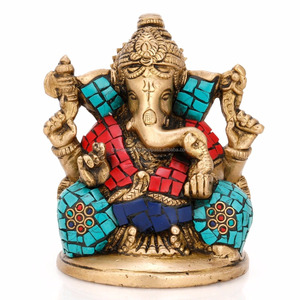 Estatua de Ganesha, Dios Hindú, Señor Elefante del Éxito, con Loto Turquesa, Ídolo Religioso, Señor del Éxito - Product Image 1