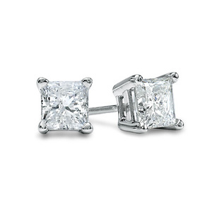 Orecchini con diamanti in <span class=keywords><strong>oro</strong></span> bianco massiccio <span class=keywords><strong>solitario</strong></span> 14Kt taglio principessa reale - Product Image 1