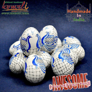 สีขาวและสีฟ้ามือทาสีไม้ตกแต่งอีสเตอร์ไข่ภาพวาดที่กำหนดเอง - Product Image 3