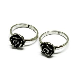 Atractiva forma de flor oxidado plata esterlina 925 del dedo del pie de plata anillos hechos a mano - Product Image 3