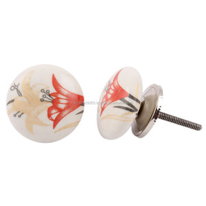 Lote de tiradores de cerámica rojos decorativos hechos a mano, pomos de gabinete florales de puerta Vintage hechos en India - Product Image 2