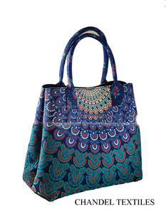 Tapiz de algodón hecho a mano indio, bolso Hobo para mujer, bolso de mano de Mandala a la moda, forro de tela, bolso de compras portátil para - Product Image 2