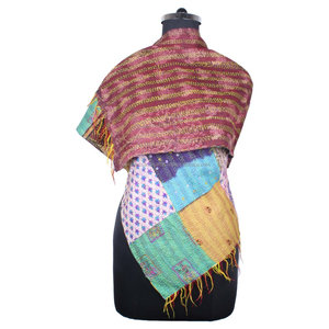 Kantha Work Silk Patch Work Handmade <b>Vintage</b> Style <b>Scarf</b> Trendy Design for Girls SC1423 <b>Scarves</b> <b>Vintage</b> Kantha Hand Stitched - Product Image 1