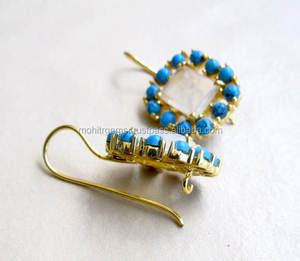 Natural Moonstone Cluster <b>Earrings</b> with <b>Turquoise</b> White and Blue Delicate Dangle <b>Earrings</b> - Product Image 1