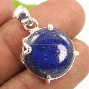 Colgante de Joyería India Azul Vibrante con Plata, Gema de Lapislázuli Natural de Forma Redonda, Plata de Ley 925 Pura - Product Image 2