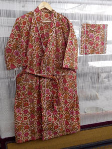 Kimono de Tela de Algodón de Alta Calidad con Estampado en Bloque, Diseño Envolvente, Cinturón, Lazada en la Cintura y Bolsillos, Bata, Ropa de Dormir, Accesorios - Product Image 2