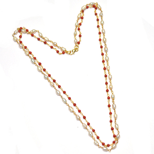 Collar de plata de ley 925 con gema de Coral y Perla Madre, joyería con piedras preciosas de forma elegante, venta al por mayor - Product Image 2