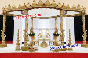Mandaps de mariage indiens sculptés en bois, ensemble de mandaps sculptés à la main, différents modèles de mandaps en bois pour les mariages aux États-Unis et en Australie - Product Image 6