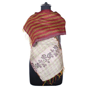 Kantha Work <b>Silk</b> Handmade <b>Vintage</b> Style <b>Scarf</b> SC1245 Girls <b>Scarf</b> Stole Hijab <b>Vintage</b> Kantha Hand Stitched Cotton Allover <b>Scarf</b> - Product Image 1