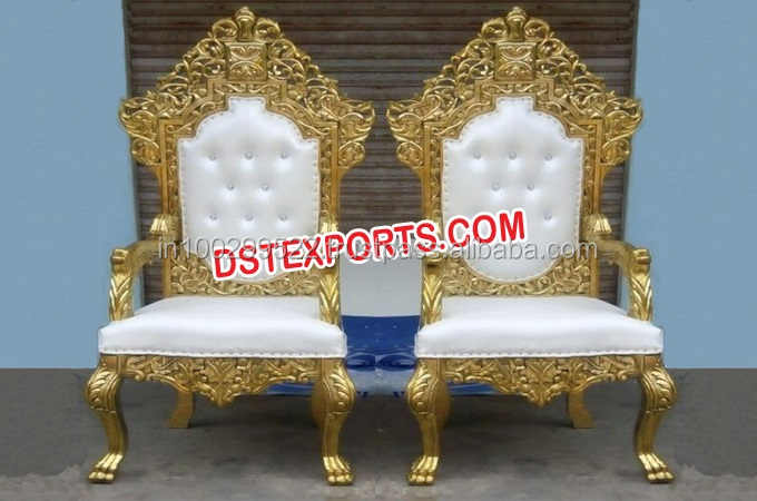 Latest Design Bridal Chairs Set Gold Plated Wedding Chairs Designer Bride and Groom Chair