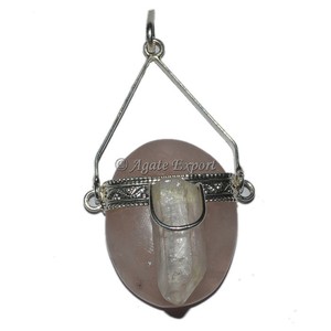 Pendentif classique unisexe en agate avec cristaux et pointes d'agate, serti à griffes, cadeau - Product Image 5