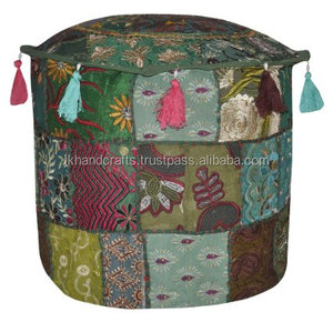 เบาะผ้าฝ้ายสำหรับตกแต่งสไตล์อินเดียทำด้วยมือสีเขียว - Product Image 3