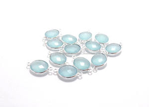 Quartz Aqua Gemstone Argent Plaqué Fabrication de Bijoux Forme Ovale Double Bélière Lunette à Facettes Connecteur de Pierre de Naissance - Product Image 4