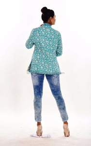 Chaqueta acolchada con estampado de bloque de algodón para mujer, larga, Reversible, fabricante de moda - Product Image 3