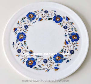 Incrustation multicolore faite à la main de conception de fleur travail plaque d'incrustation de marbre blanc forme ronde pour la décoration de cuisine et la décoration de mariage - Product Image 1