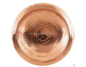 Copper Stainless Steel Hammered Round Serving <b>Tray</b> Metal Bar <b>Tray</b> for Kitchenware and Party Usage - Product Image 5