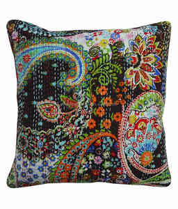Paisley Kantha Pillow <b>Cushion</b> Cover Indian Embroidered Throw Pillow Cover - Product Image 3