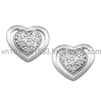 High Quality CZ Heart shape Silver Jewellery Set including earrings  ring and pendant - Vietnam - PNJ brand