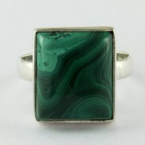 Anillos cuadrados de Plata de Ley 925, Gema Natural, malaquita verde, Plata fresca en línea - Product Image 2