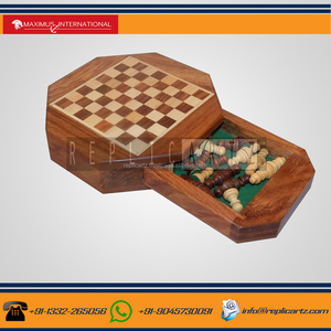Octagon <b>Wooden</b> <b>Chess</b> Board Game Decorative Knick Knack Tabletop Accent Folding <b>Chess</b> <b>Set</b> Home Decor Gift Collectible Ornament - Product Image 2