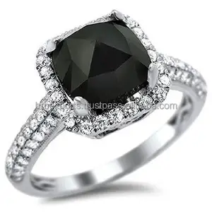 Cincin Pertunangan Berlian Hitam 14K Ukuran Besar Langka, Cincin Pertunangan Emas Berlian Putih/Kuning, Cincin Berlian Hitam India