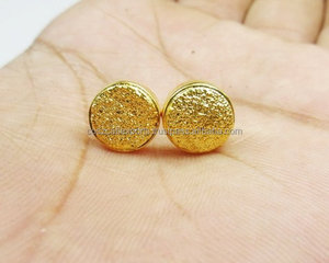 Romantic Luxury Gold Plated Sterling <b>Silver</b> Druzy <b>Stud</b> Earrings Bezel Setting Jewelry for Anniversary Parties & Gifts - Product Image 3