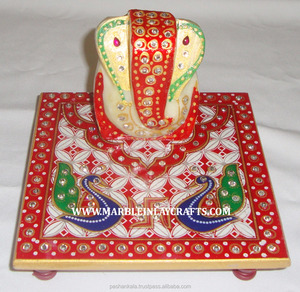 Beautiful Marble Gold Painted Ganesh Choki - Product Image 1