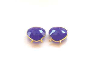 925 argent Sterling bleu calcédoine pierres précieuses résultats coeur forme plaqué or fabrication de bijoux à la main lunette connecteur - Product Image 4