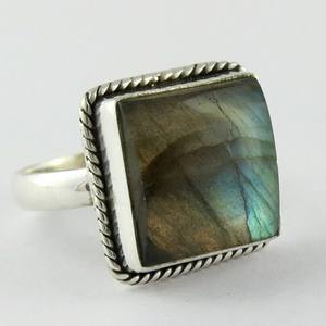Bague carrée en Labradorite au Look Royal en argent Sterling 925, bijoux en argent Antique, bijoux en argent en ligne - Product Image 1
