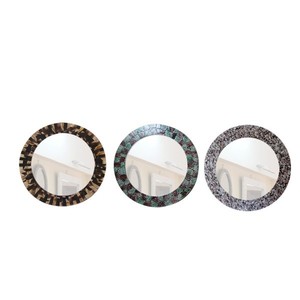 HT3138 Antique Round Wood Decorative <b>Mirror</b> Frame with Mother of Pearl <b>Shell</b> Inlay Ha Thai Lacquer Factory Product - Product Image 5